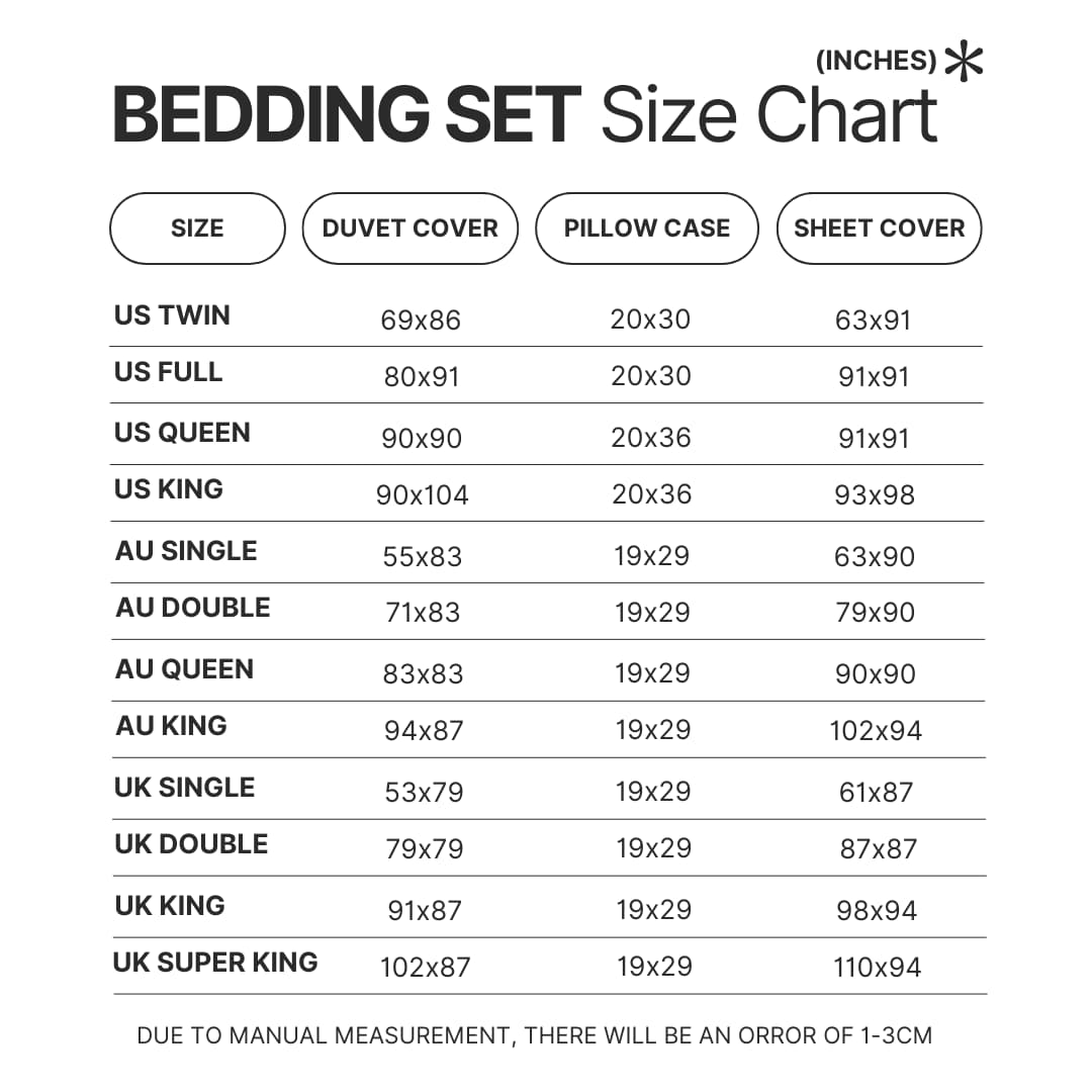 Bedding Set Size Chart 1 - Corgi Gifts