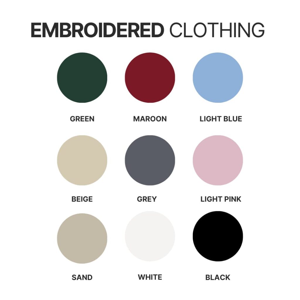 Embroidered clothing color chart - Corgi Gifts